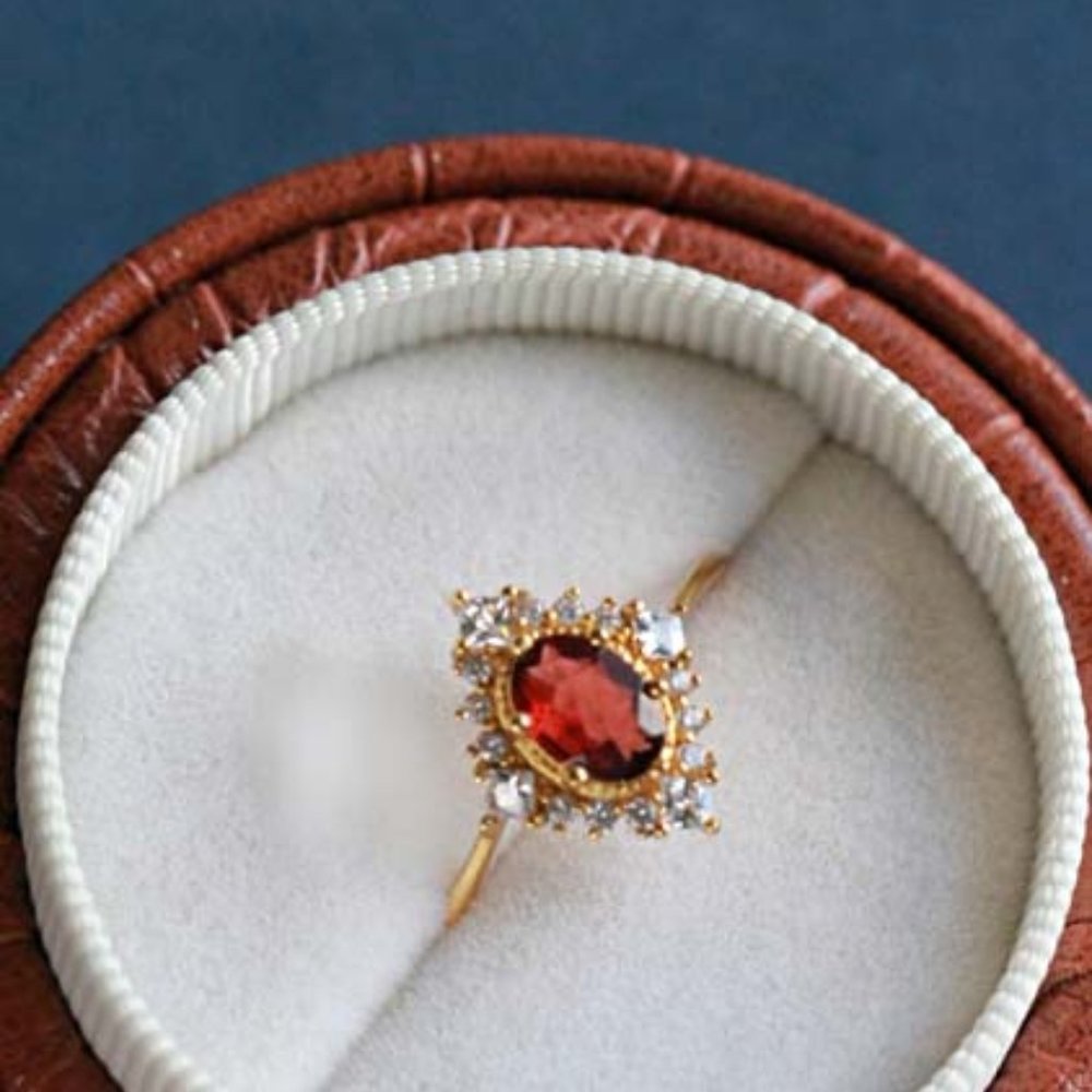 Natural Gemstone Ring Gold Vermeil Red Garnet ring for Her Retro Open Ring
